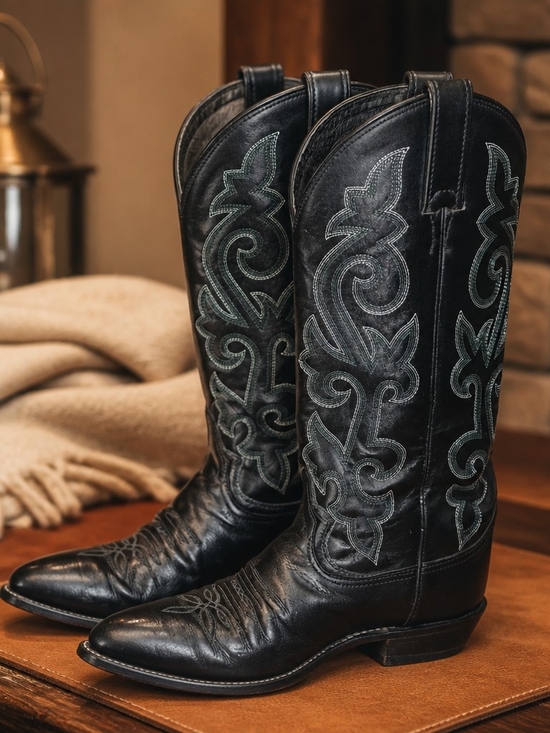 VTG Justin Leather Men\'s Cowboy Boots Light Contrast Stitching Size 8.5 3B main image 4
